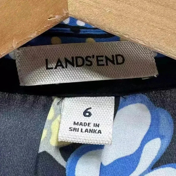 Lands’ End Blue Yellow Floral Long Sleeve Button Down Shirt Dress Size 6 Small - Picture 4 of 7